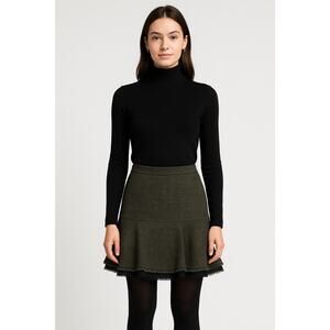 Ann Taylor Olive Tweed Drop Waist Chiffon Layered Preppy Peplum‎ Skirt Size 2